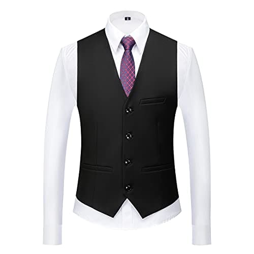 KUDORO Mens Slim Fit 3 Piece Tuxedo Suit Two Button Jacket & Trouser Vest Casual Wedding Prom