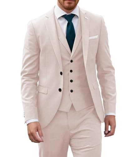 Wangyue Mens Slim Fit 3-Piece Prom Wedding Suit with Blazer Vest Pant