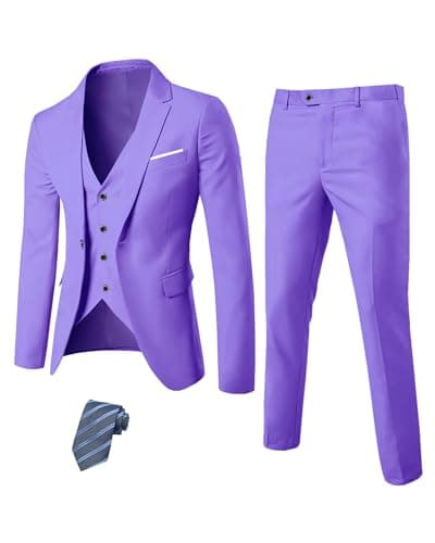 YND Men's Slim Fit 3 Piece Suit Set with One Button Blazer Vest Pants & Tie