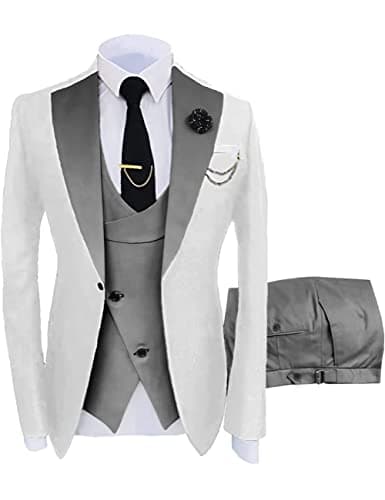 Wangyue Men's Slim Fit Double Breasted Tuxedo 3-Piece Suit