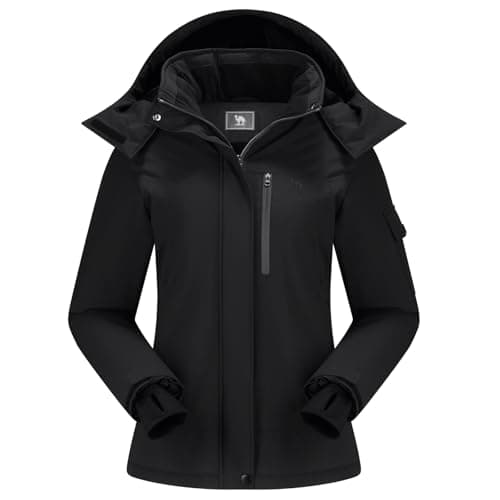 CAMEL CROWN Women's Waterproof Winter Ski Jacket+Fleece Hooded Coat