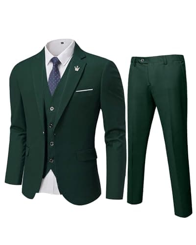 MY'S Men's Slim Fit 3PC Suit Set with One-Button Jacket, Pants & Tie