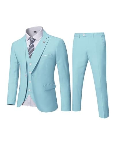 MY'S Men's 3-Piece Solid Suit Set: One-Button Slim Fit Jacket,Vest,Pants+Tie