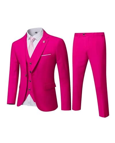 MY'S Men's 3-Piece Solid Suit Set: One-Button Slim Fit Jacket,Vest,Pants+Tie