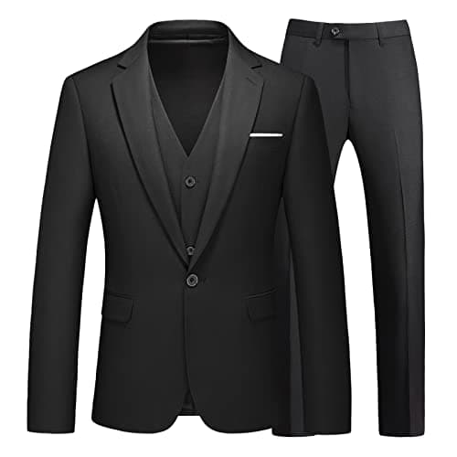 KUDMOL Men's Slim Fit 3-Piece Solid Suit Blazer Vest & Pant Set for Business Wedding Formal Prom