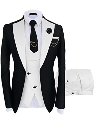 Wangyue Men's Slim Fit Double Breasted Tuxedo 3-Piece Suit