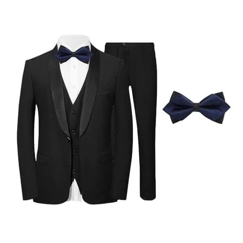 SZRJ Mens Slim Fit Tuxedo Suit Set 4 Piece Wedding Ensemble with Bow-Tie