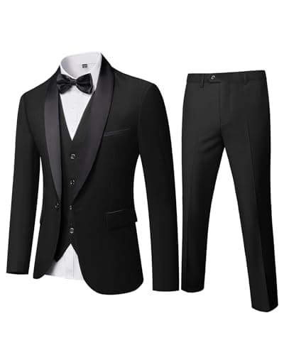 YND Men's Slim Fit Tuxedo Set with Shawl Collar Jacket Vest Pants Bow Tie