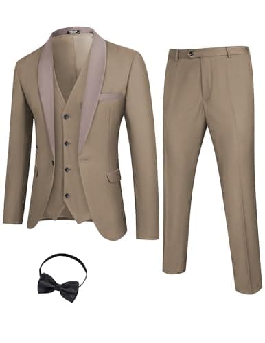 COOFANDY Men's Slim Fit Tuxedo Suit 3-Piece Set with Tie