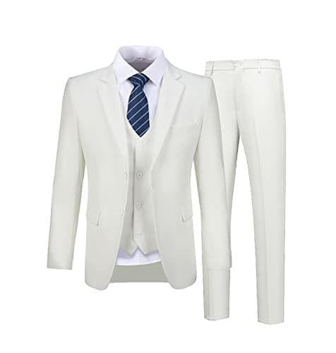 Wudli Mens Slim Fit 3-Piece Groomsmen Wedding Suit Notched Lapel Tuxedo Jacket Pants Vest Set