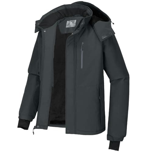 Men's Waterproof Winter Ski Jacket with Detachable Hood and Fleece Lining by CAMEL CROWN.