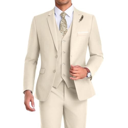 Mrbuerly Men's Slim Fit 3-Piece Suit for Groomsmen with Tie and Pants XS/36-30