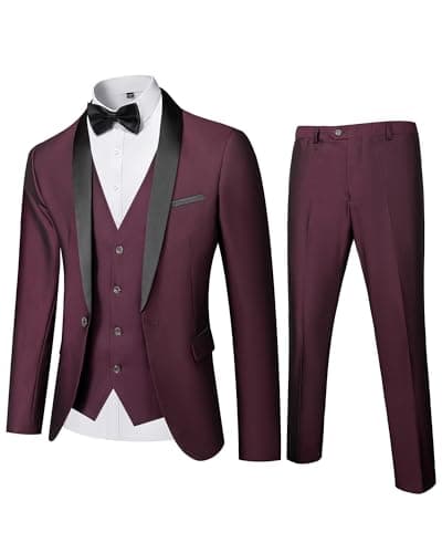 MY'S Mens Winter Slim Fit Tuxedo Suit Shawl Lapel 3-Piece Set