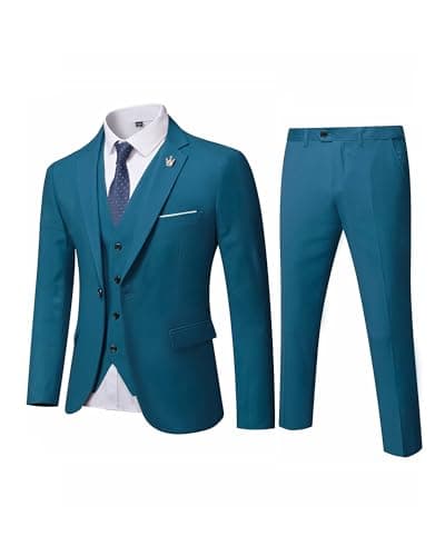 MY'S Men's 3-Piece Solid Suit Set: One-Button Slim Fit Jacket,Vest,Pants+Tie