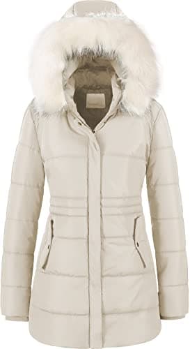 Chrisuno Women's Winter Warm Puffer Jacket with Faux Fur Hood
