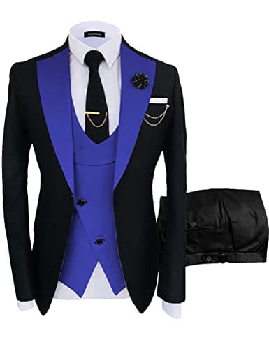 Wangyue Men's Slim Fit Double Breasted Tuxedo 3-Piece Suit