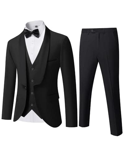 YND Men's Slim Fit Tuxedo Suit 3-Pc Set with Bow Tie