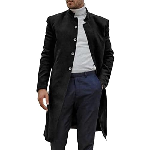 Men's Wool Trench Coat Slim Fit Heavy Winter Jacket