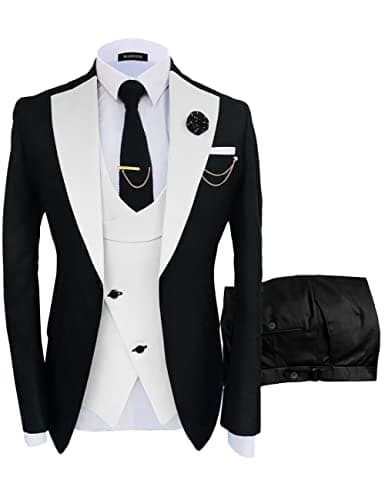 Wangyue Men's Slim Fit Double Breasted Tuxedo 3-Piece Suit