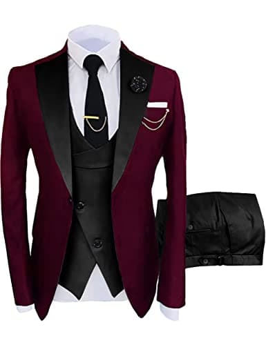 Wangyue Men's Slim Fit 3-Piece Suit for Weddings and Formal Events