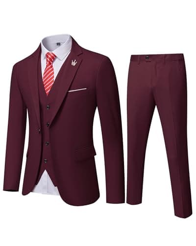 Hihawk Men's Stretch 3-Piece Slim Fit Suit Blazer Set Jacket Vest Pants Tie