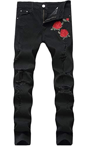 Slim Fit Ripped Distressed Stretch Jeans for Men