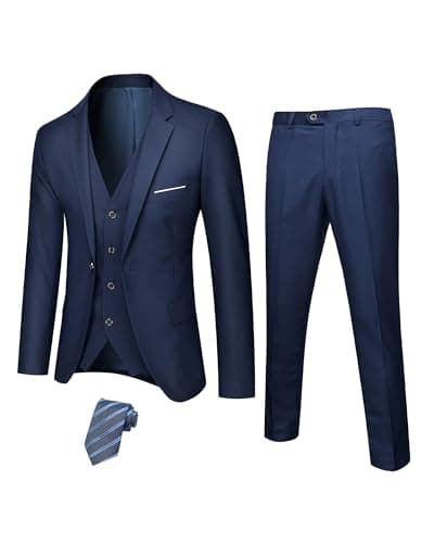 Hihawk Men's Slim Fit 3-Piece Stretch Suit with Blazer, Vest, Pants, and Tie