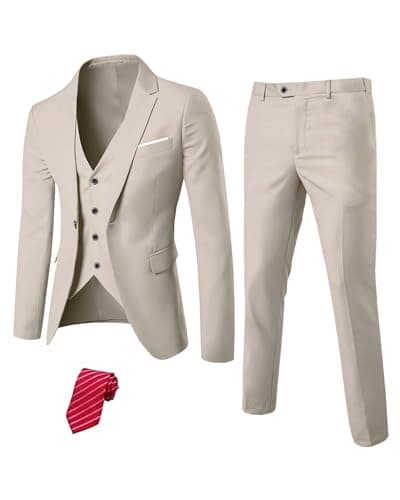 YND Men's Slim Fit 3 Piece Suit Set with One Button Blazer Vest Pants & Tie