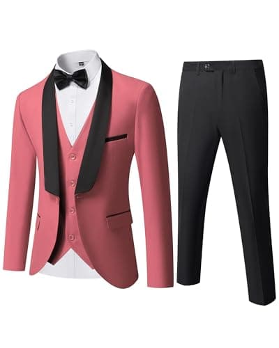 YND Men's Slim Fit Tuxedo Suit 3-Pc Set with Bow Tie