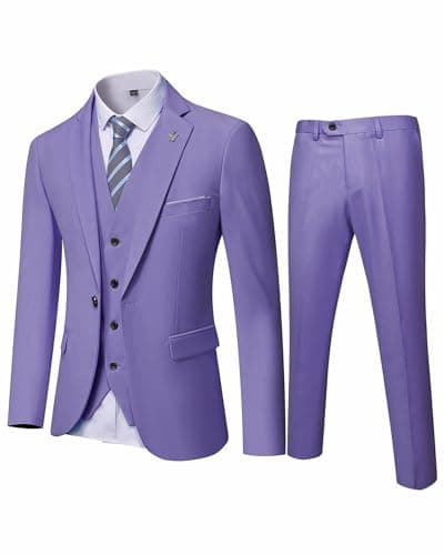 Hihawk Men's Stretch 3-Piece Slim Fit Suit Blazer Set Jacket Vest Pants Tie