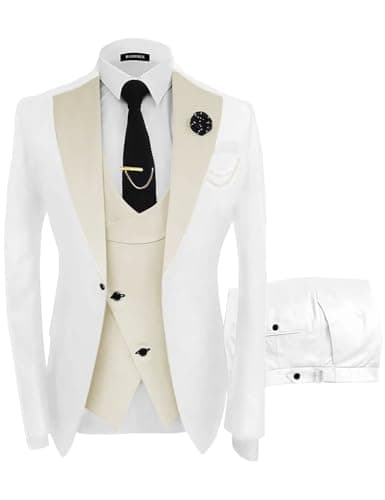 Wangyue Men's Slim Fit 3-Piece Suit for Weddings and Formal Events