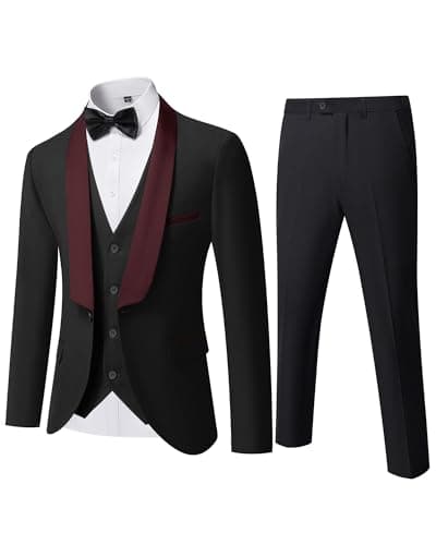 YND Men's Slim Fit Tuxedo Suit 3-Pc Set with Bow Tie