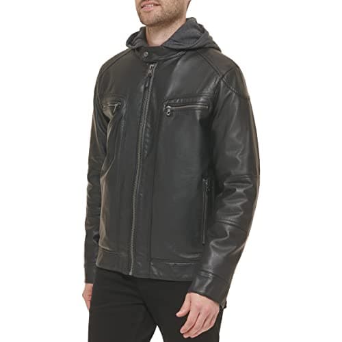 Calvin Klein Men's Motorcycle Jacket with Hoodie