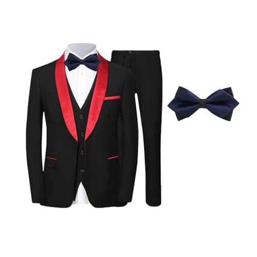 SZRJ Mens Slim Fit Tuxedo Suit Set 4 Piece Wedding Ensemble with Bow-Tie