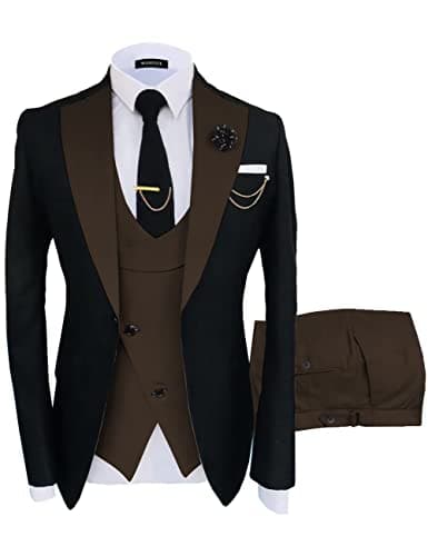 Wangyue Men's Slim Fit Double Breasted Tuxedo 3-Piece Suit