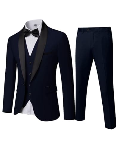 YND Men's Slim Fit Tuxedo Set with Shawl Collar Jacket Vest Pants Bow Tie