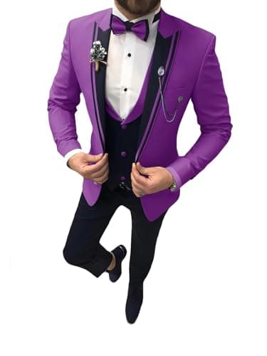 Suzhimo Men's Slim Fit Tuxedo Suit with Blazer, Pants & Tie for Marriage Prom