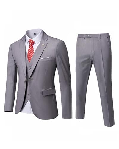 MY'S Men's 3-Piece Solid Suit Set: One-Button Slim Fit Jacket,Vest,Pants+Tie