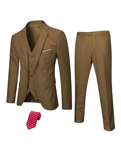 Hihawk Men's Slim Fit 3-Piece Stretch Suit with Blazer, Vest, Pants, and Tie