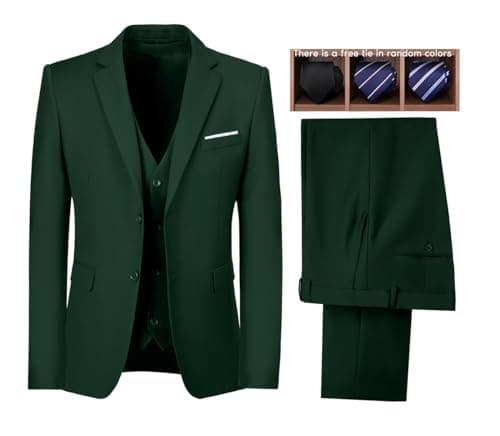 Wudli Mens Slim Fit 3-Piece Groomsmen Wedding Suit Notched Lapel Tuxedo Jacket Pants Vest Set