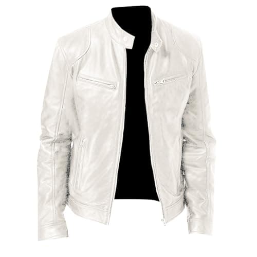 Black Mens Leather Motorcycle Jacket Lightweight Slim Fit Bomber Coat