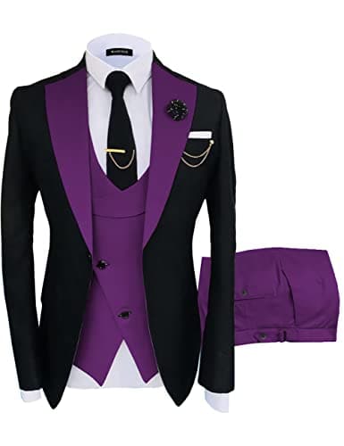 Wangyue Men's Slim Fit Double Breasted Tuxedo 3-Piece Suit