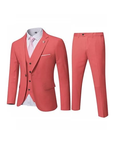 MY'S Men's 3-Piece Solid Suit Set: One-Button Slim Fit Jacket,Vest,Pants+Tie
