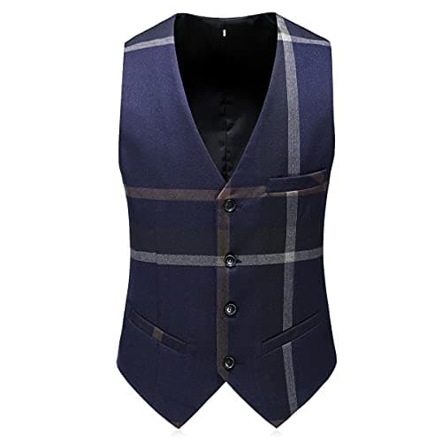 KUDORO Mens Check Plaid 3Piece Formal Suit Tuxedo Set
