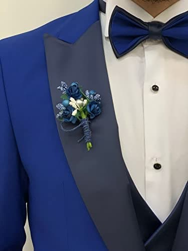HUUTOE Men's Slim Fit Double Breasted Suit 3-Piece Wedding Prom Business Blazer Vest Pants Tie