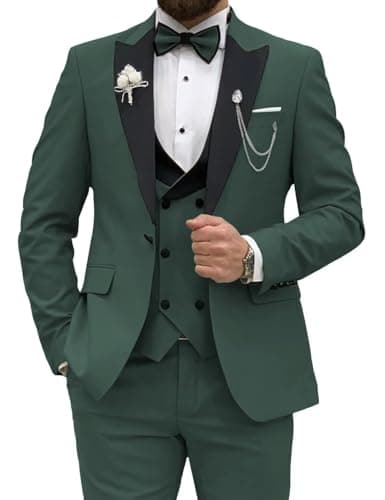 Wangyue Men's Slim Fit Tuxedo 3-Piece Suit for Wedding Party Prom Dinner