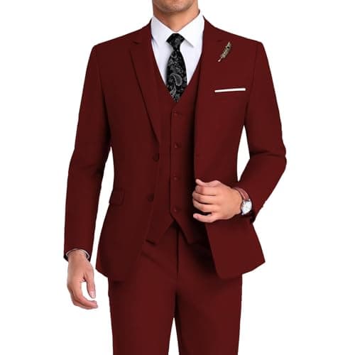 Mrbuerly Men's Slim Fit 3-Piece Suit for Groomsmen with Tie and Pants XS/36-30
