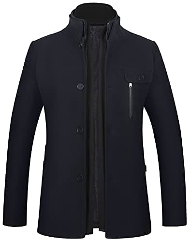 Refined Title: WULFUL Men's Wool Trench Coat with Removable Plaid Scarf