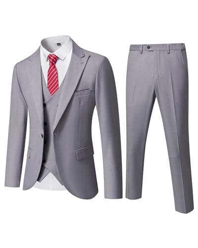 YND Men's Slim Fit 3-Piece Business Suit Set with Blazer & Vest