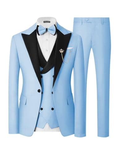 SPTALLFITJSV Mens Slim Fit Double Breasted Tuxedo Suit for Wedding Prom Dinner